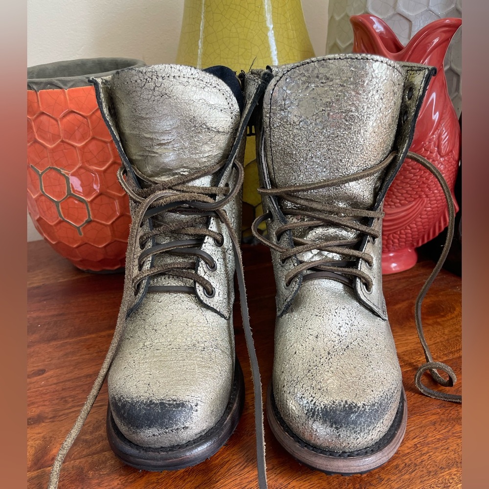 Freebird Manchester Flat Combat Boots in Distressed Silver - Picture 3 of 9